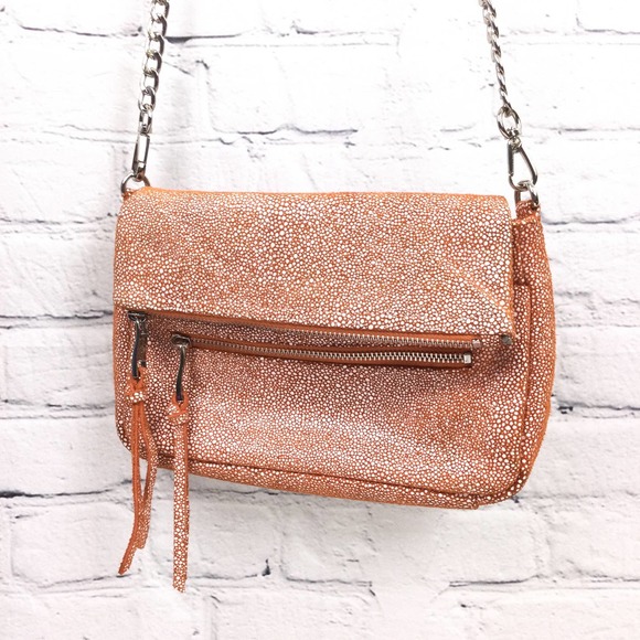 Sorial New York Women's Fabric Flap Over Zippered Chain Link Brown Crossbody - Picture 14 of 16